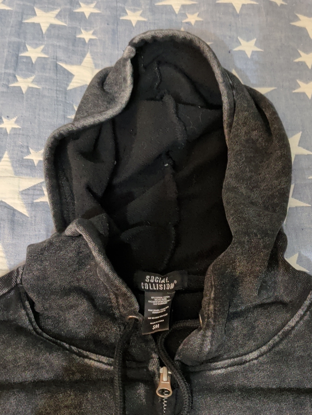 Hot Topic Social Collision Gray Star Grunge Hooded Jacket S/M